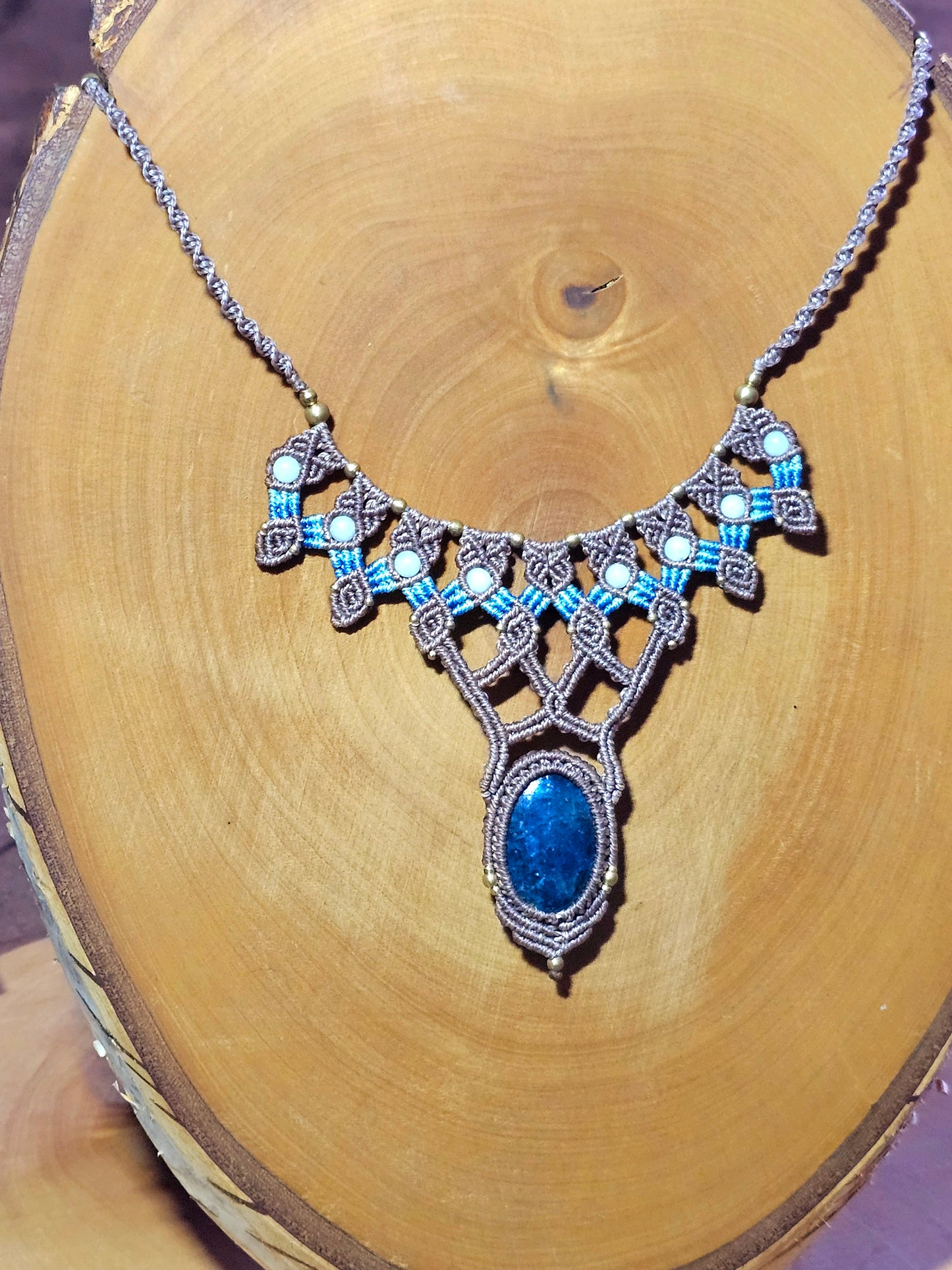 Halskette Apatit Amazonit Makramee Schmuck Handarbeit