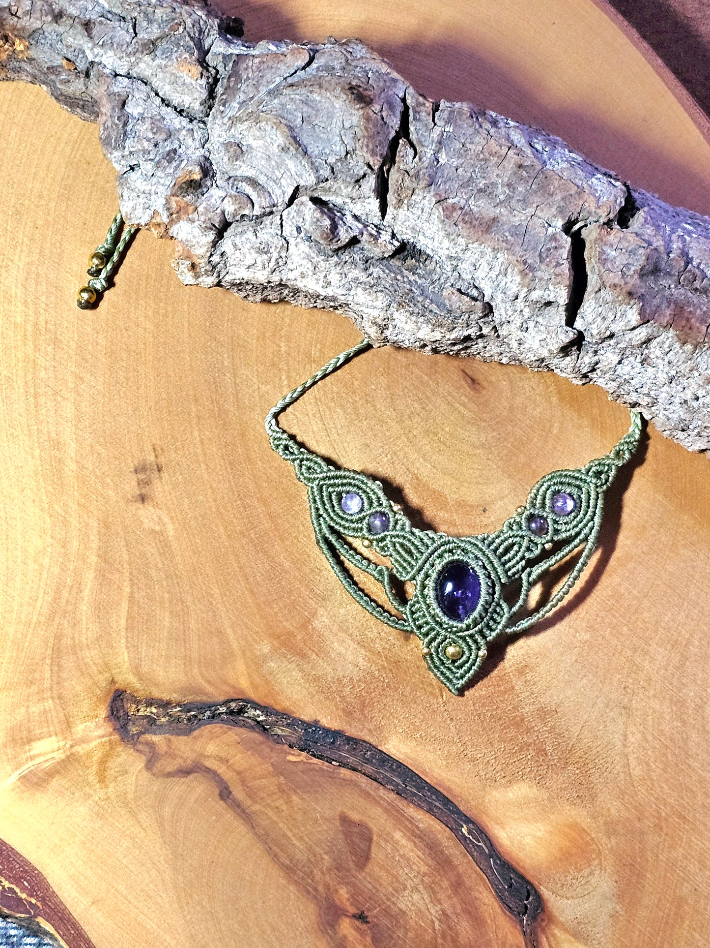 Halskette Amethyst Makramee Schmuck Handarbeit