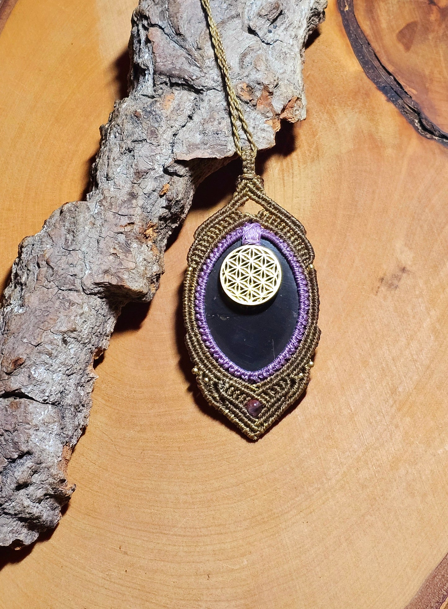 Schungit Halskette Makramee Schmuck Handarbeit