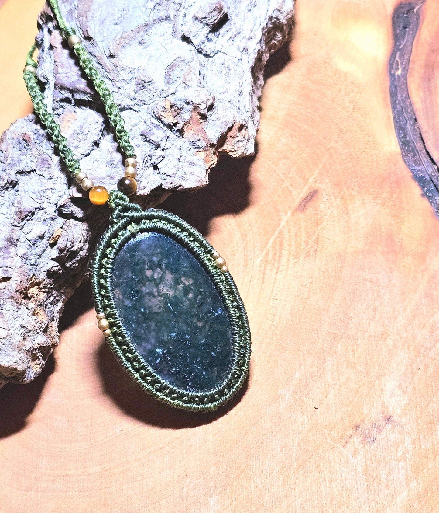 Moosachat Halskette Makramee Schmuck Handarbeit