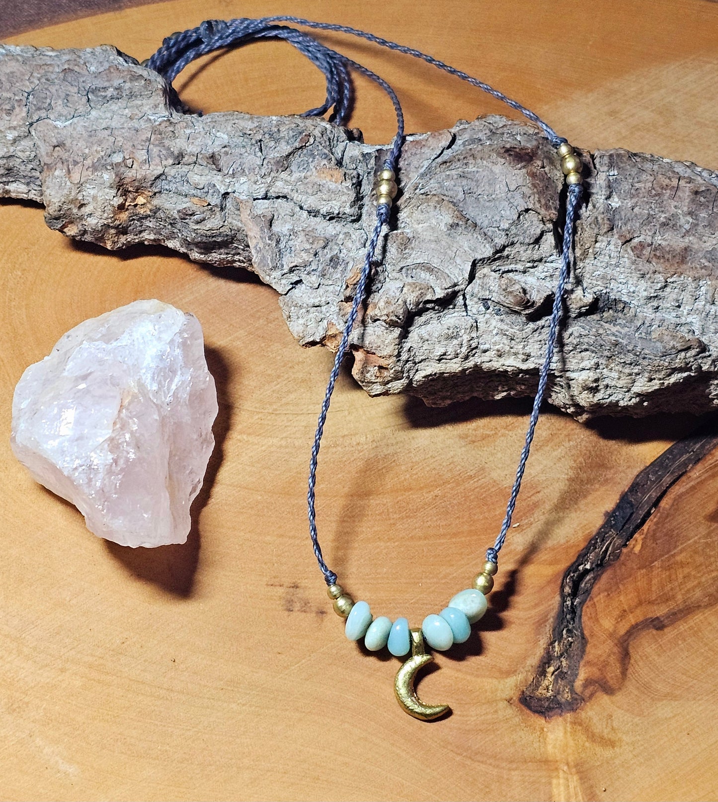 Halskette Amazonit Makramee Schmuck Handarbeit