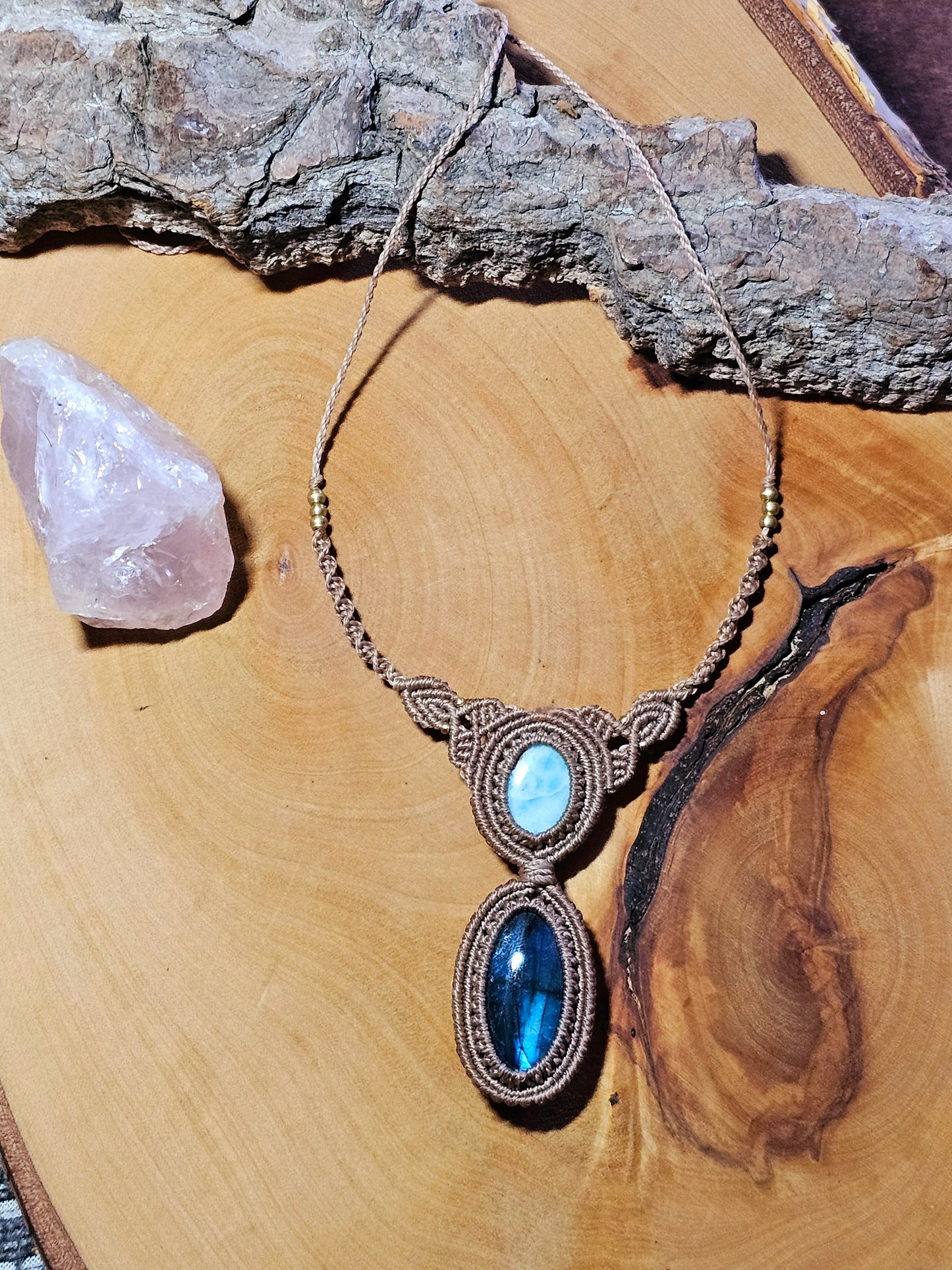 Halskette Labradorit Larimar Makramee Schmuck Handarbeit