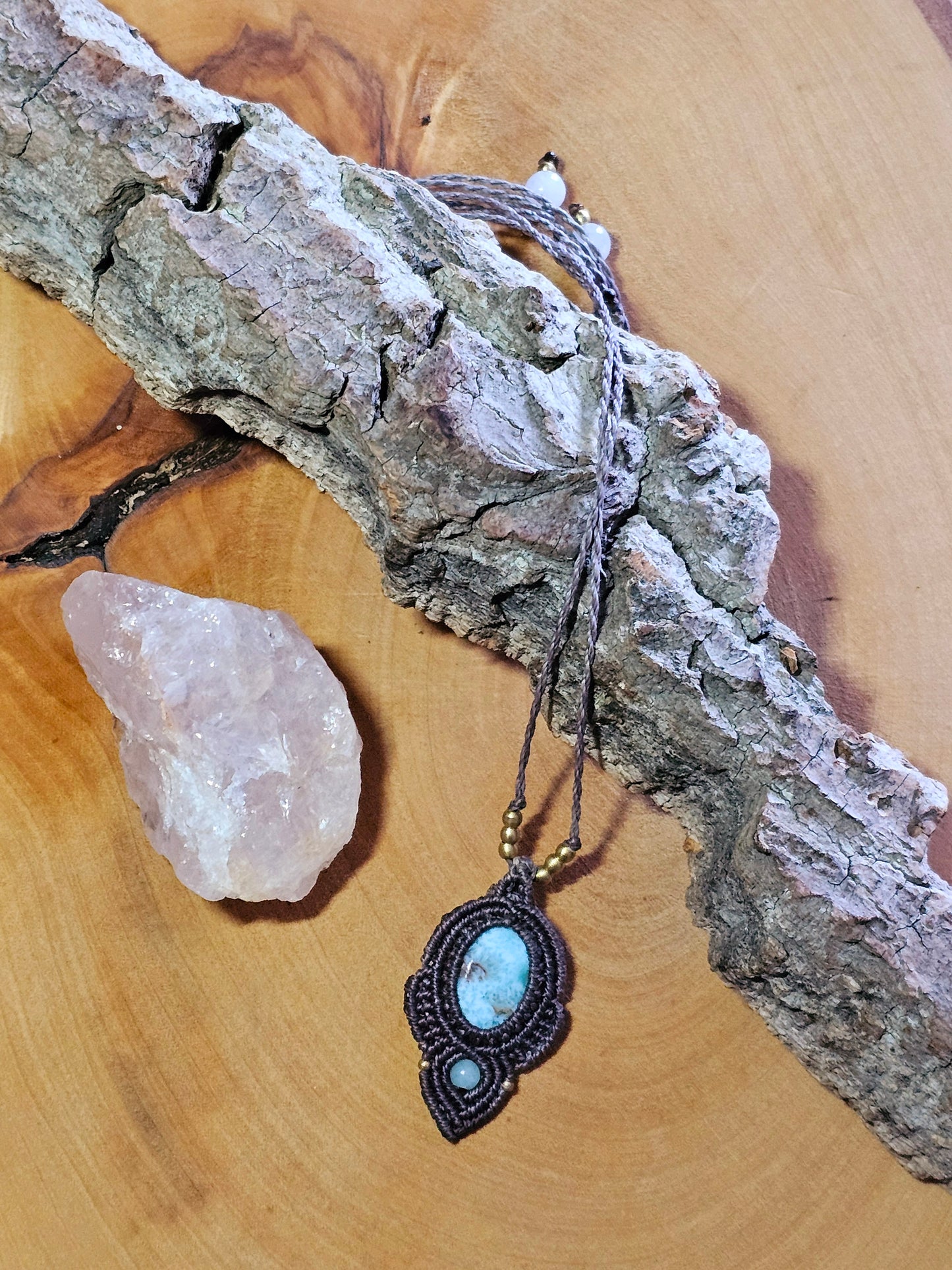 Halskette Larimar Makramee Schmuck Handarbeit